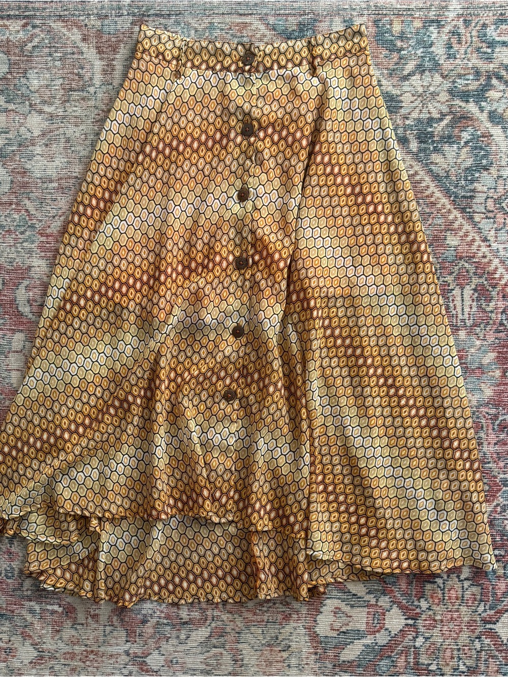 Retro Style Yellow Geometric Midi Skirt